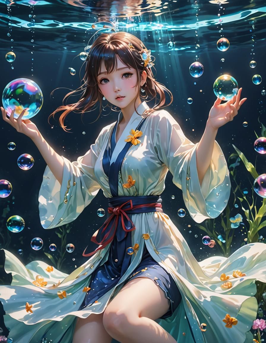 Underwater Anime Character in Flowing Robes