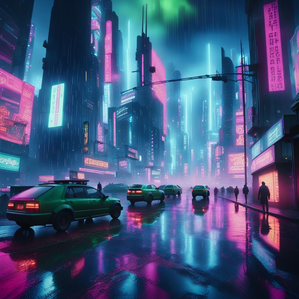 Neon Cyberpunk Explosion in Futuristic City