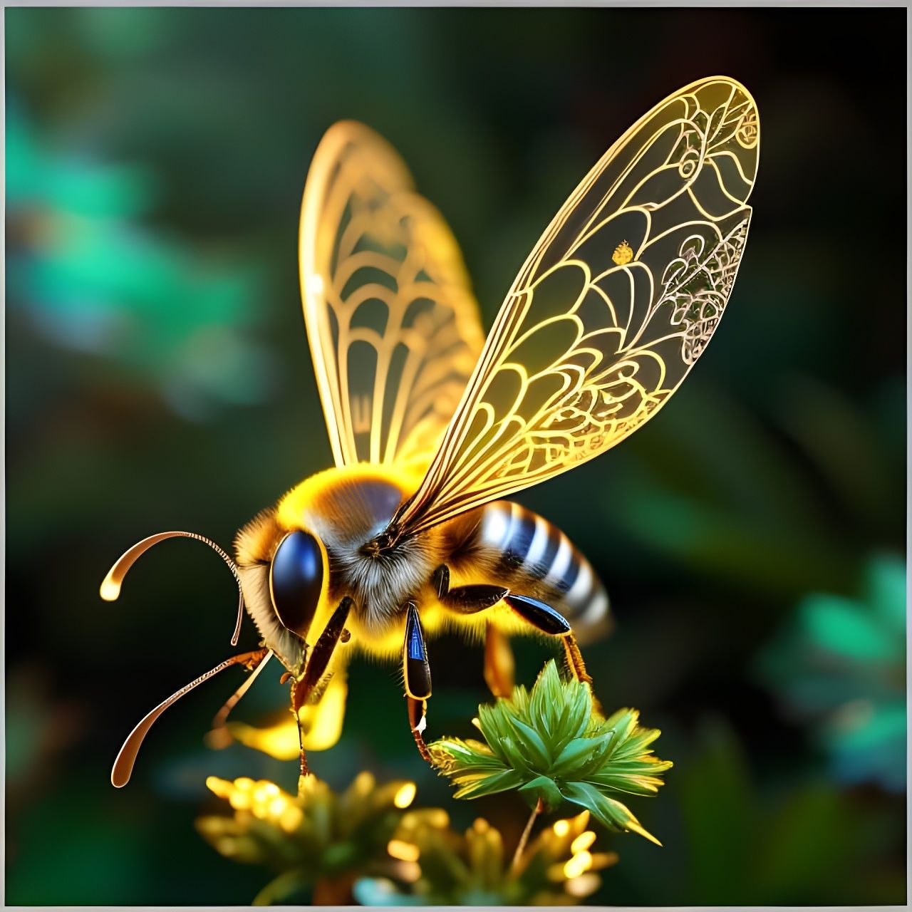 Crystal Winged Bee with Bioluminescent Glow