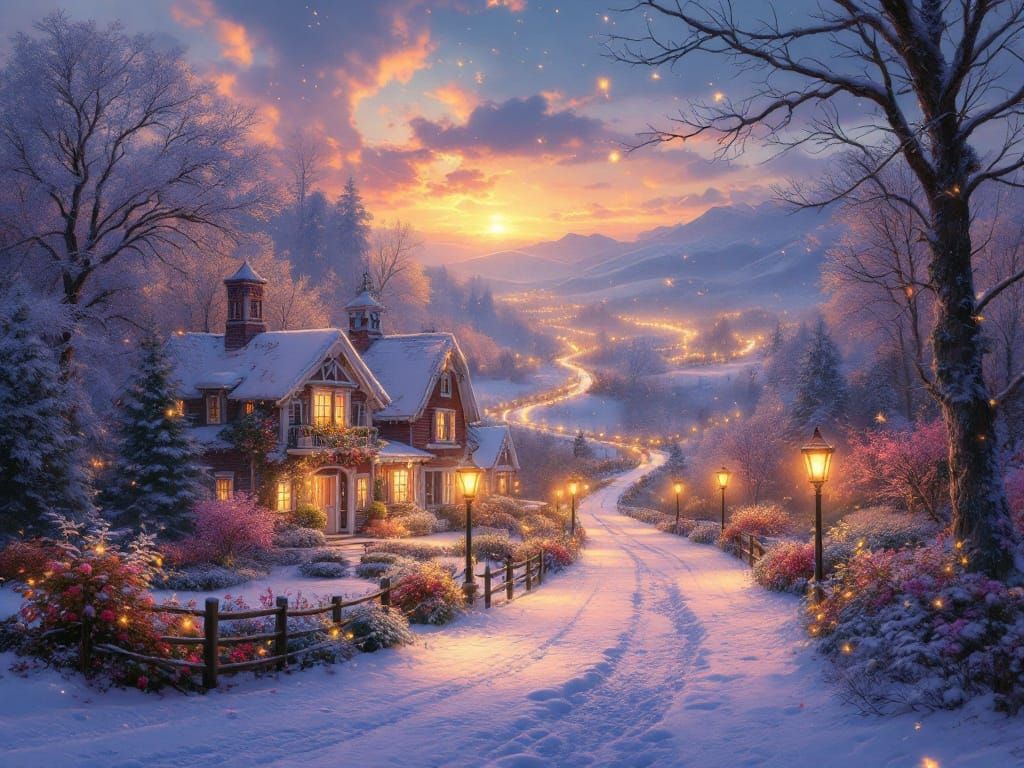 Mystical Winter Farm with Fiber Optic Bridges