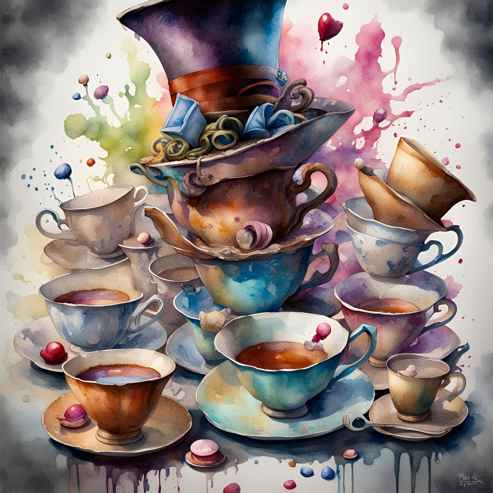 Whimsical Mad Hatter Tea Party in Watercolour