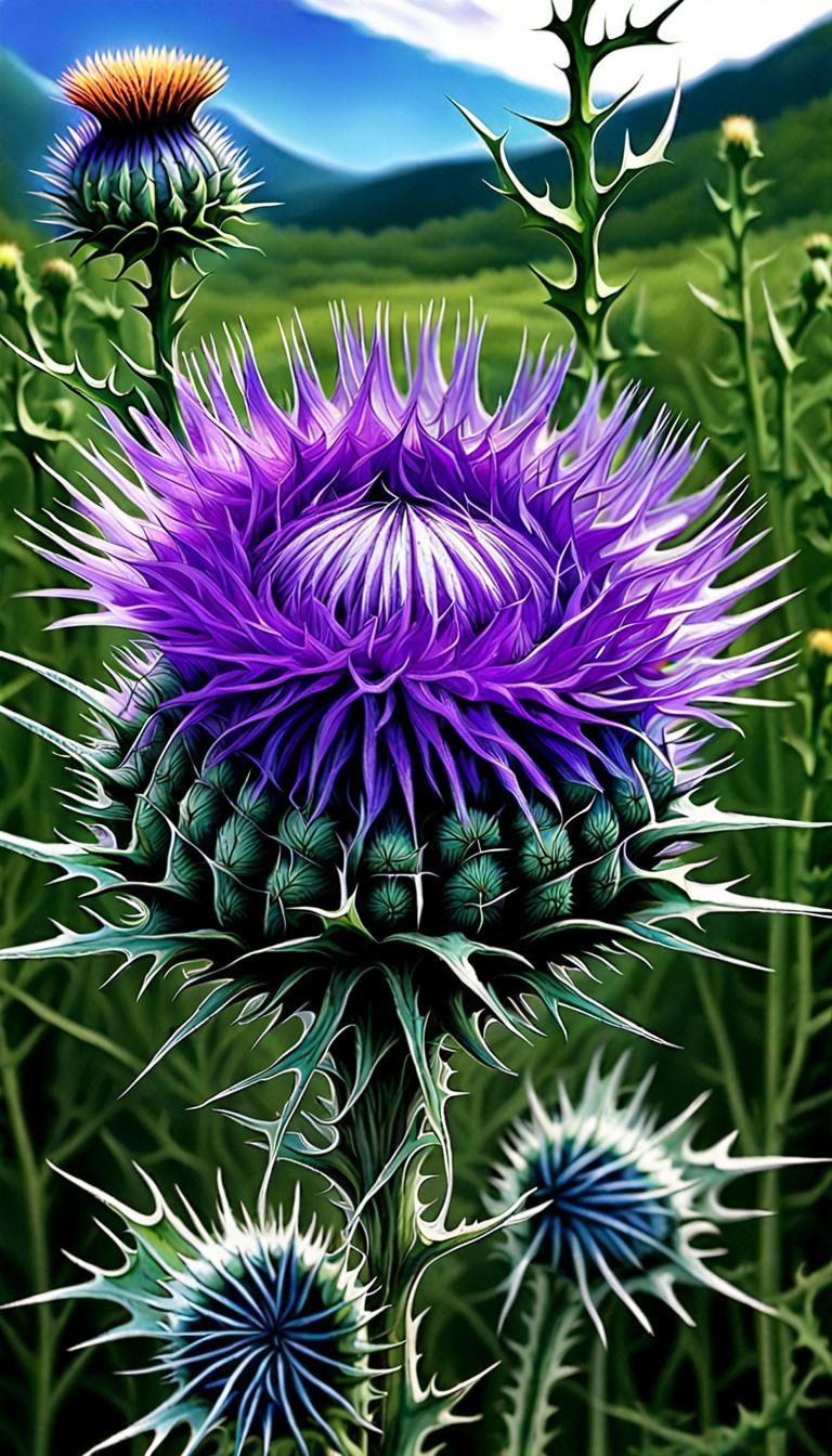 Thistle Plant with Human Face: Witchy Herbology Art