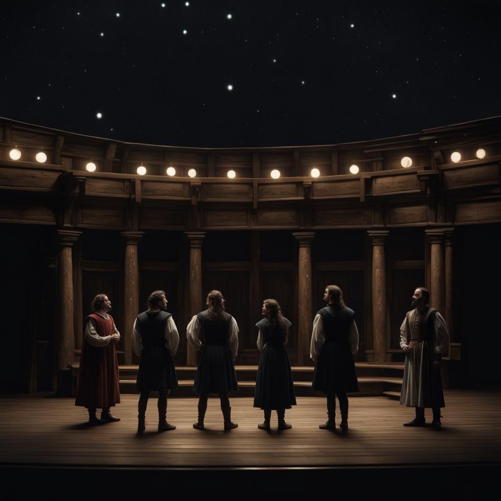 Shakespearean Actors on Stage in Hyperrealistic Detail