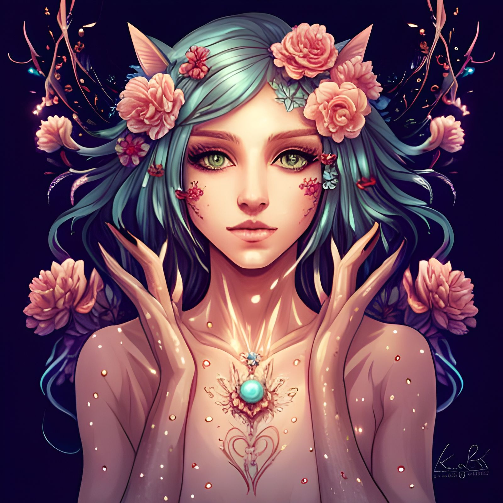 Anime Streamer Girl Portrait with Cat Headphones