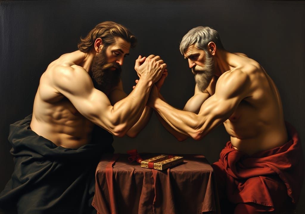 Gods of War Arm Wrestling in Baroque Style