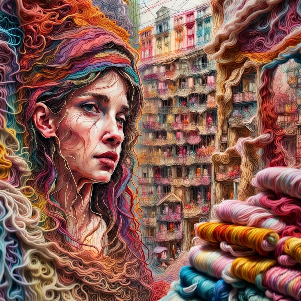 Textile Art of a Vibrant Market Scene