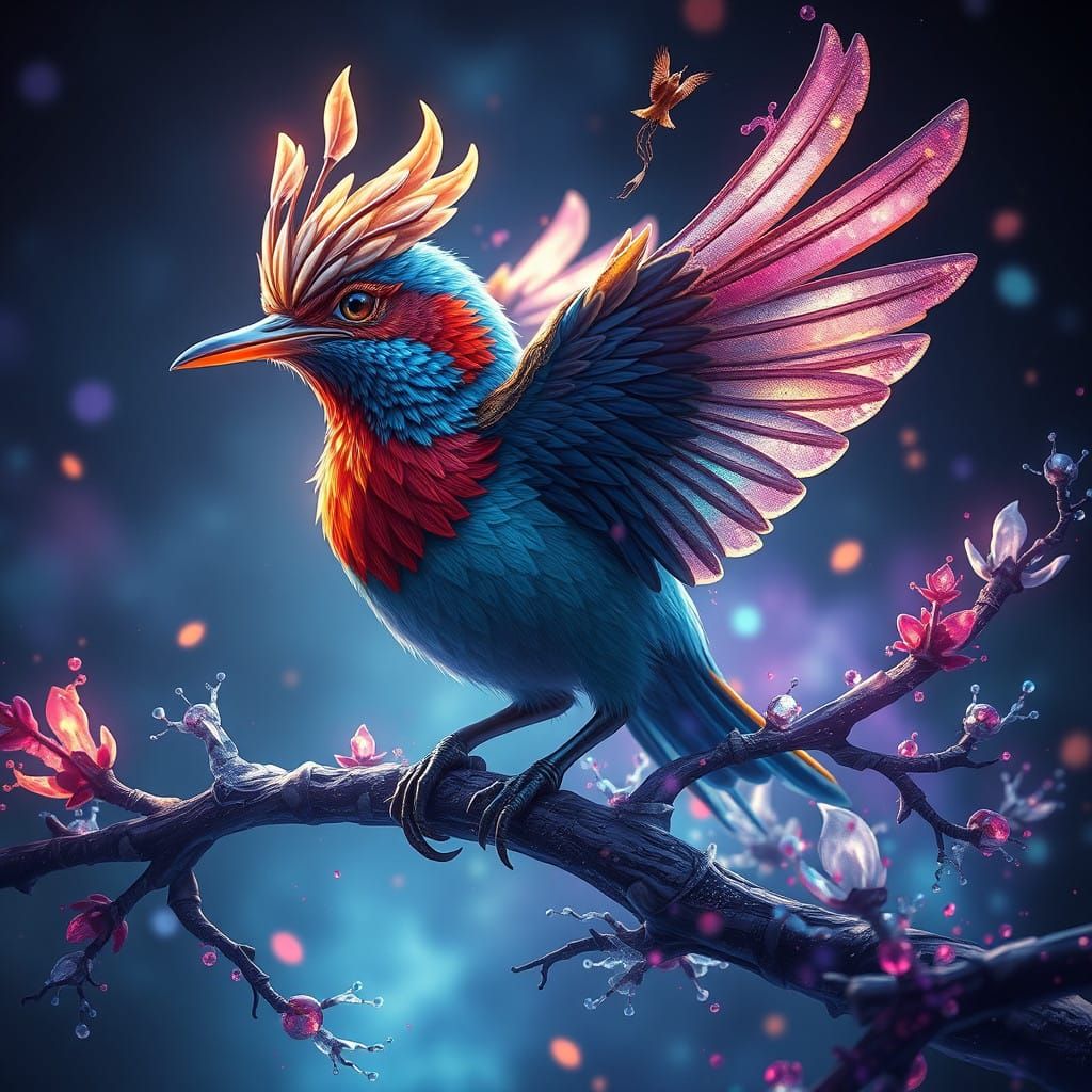 Enchanted Avian Wonder in Vibrant, Dreamlike Detail
