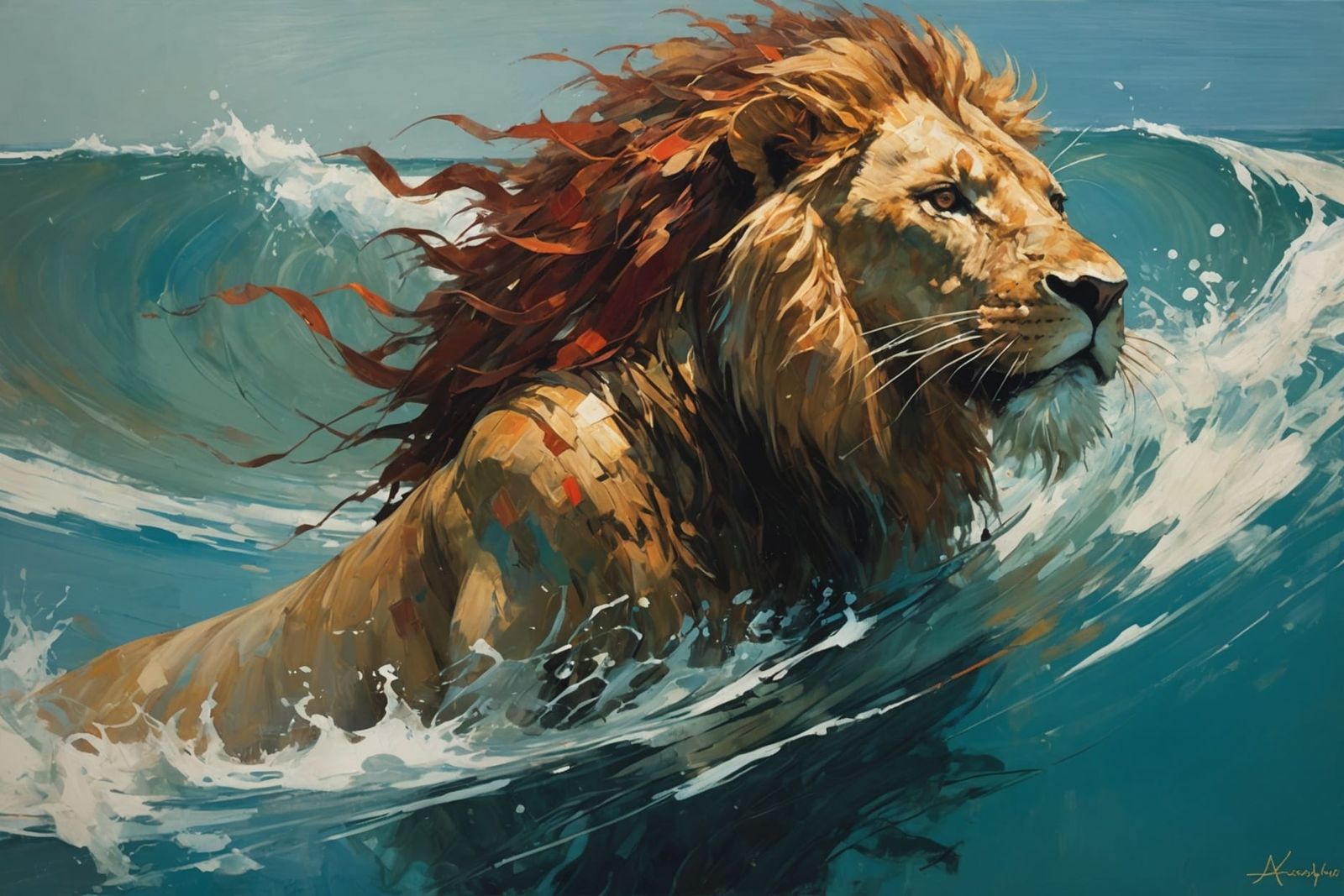 Lionfish Swimming: Figurative Expressionist Style