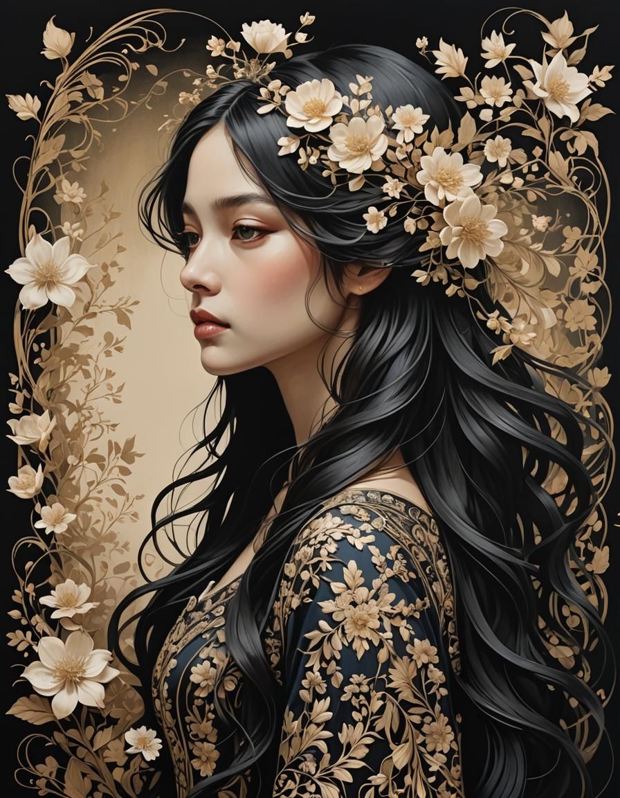 Ethereal Young Girl with Flowers in Hair