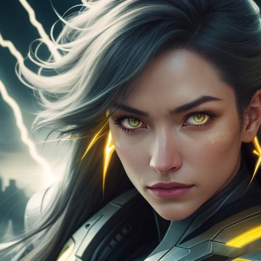 Intense Yellow Glowing Eyes with Lightning Bolts