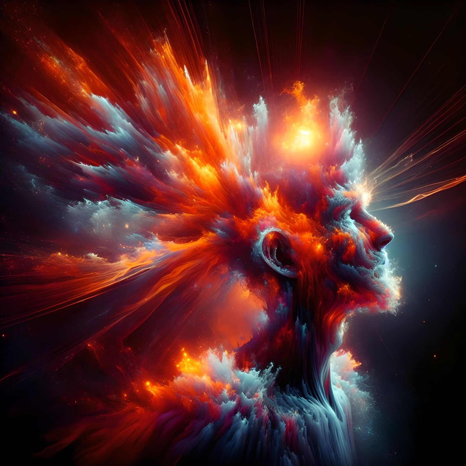 Fiery Transformation: Abstract Fantasy Portrait in 8K