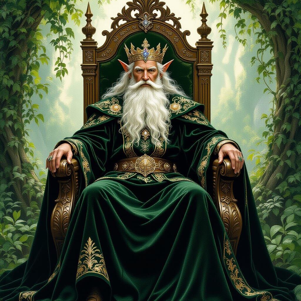 Majestic Elf King on Ornate Throne