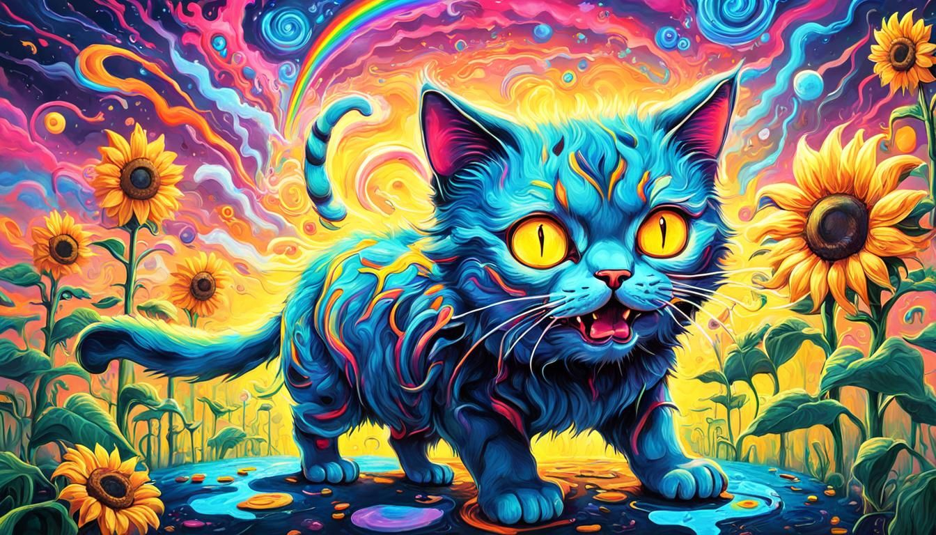 Cyberpunk Cat Sunflower in Melting Surrealism Style