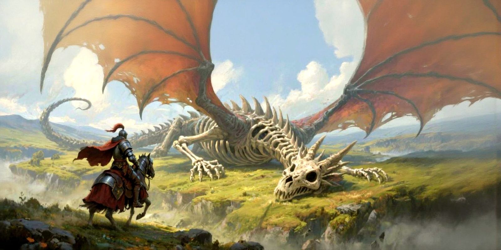 Knight and Dragon Skeleton in Digital Fantasy Art