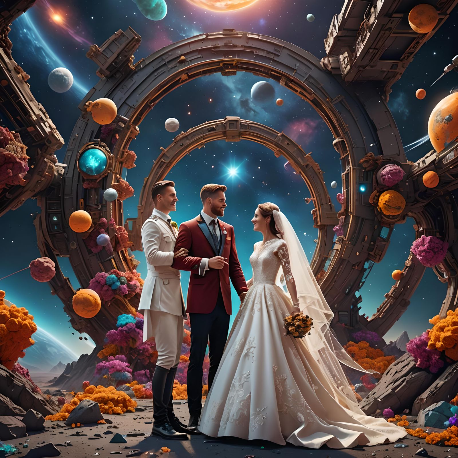 Space Wedding in Vivid Colours: Fantasy Concept Art
