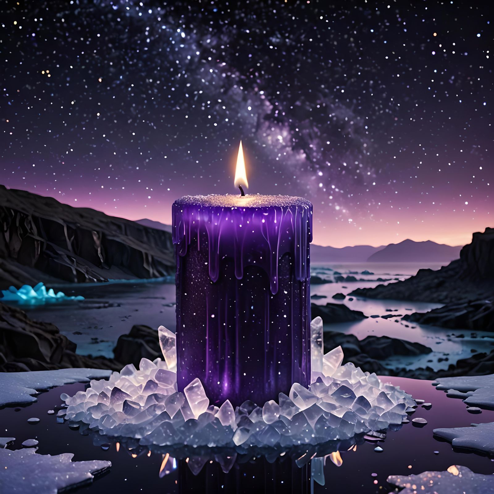 Purple Candle on Starry Night: CGI VFX Art