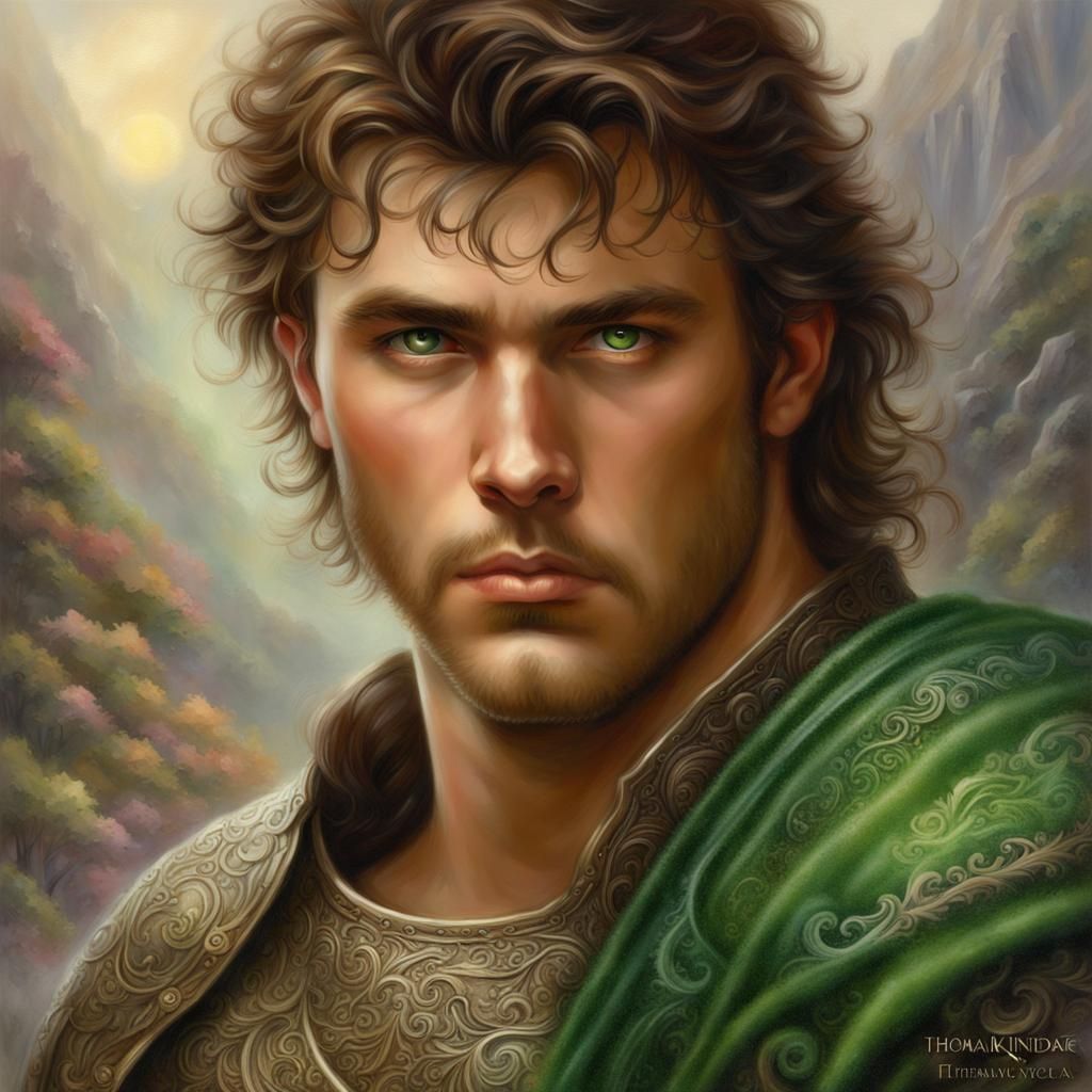 Ethereal Human Warrior in Fantasy Landscape