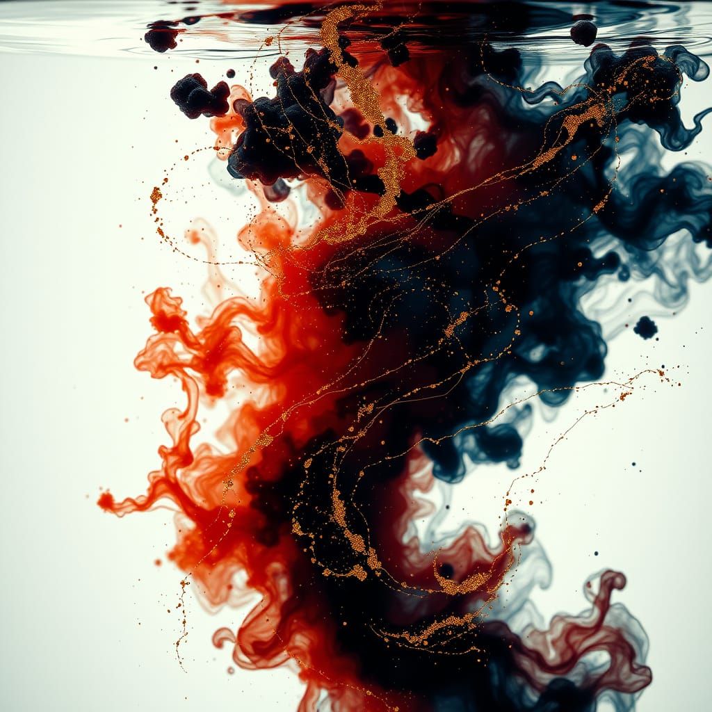 Golden Ink Dissolving in Water: Mystical Human Silhouette