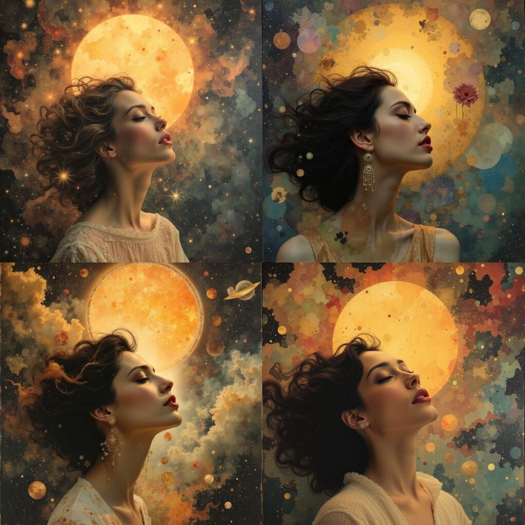 Celestial Portrait of Ethereal Woman in Cosmic Dreamscape