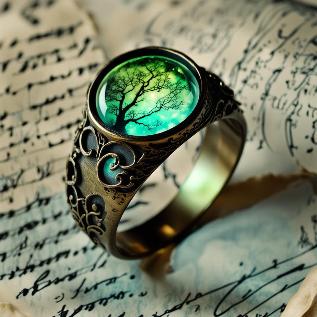 Luminous Elven Ring on Ancient Parchment
