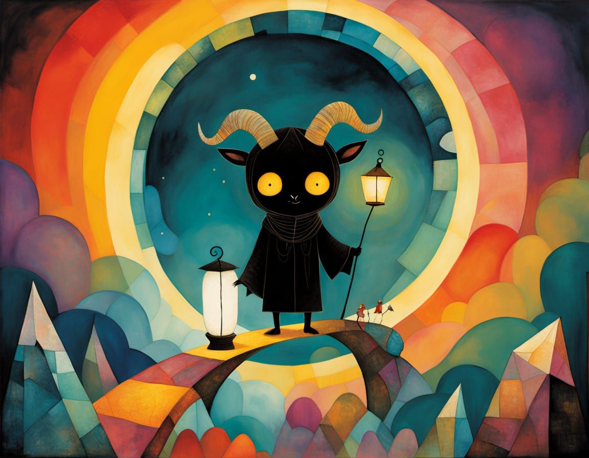 Cute Horned Guardian with Goat Companion in Endless Void