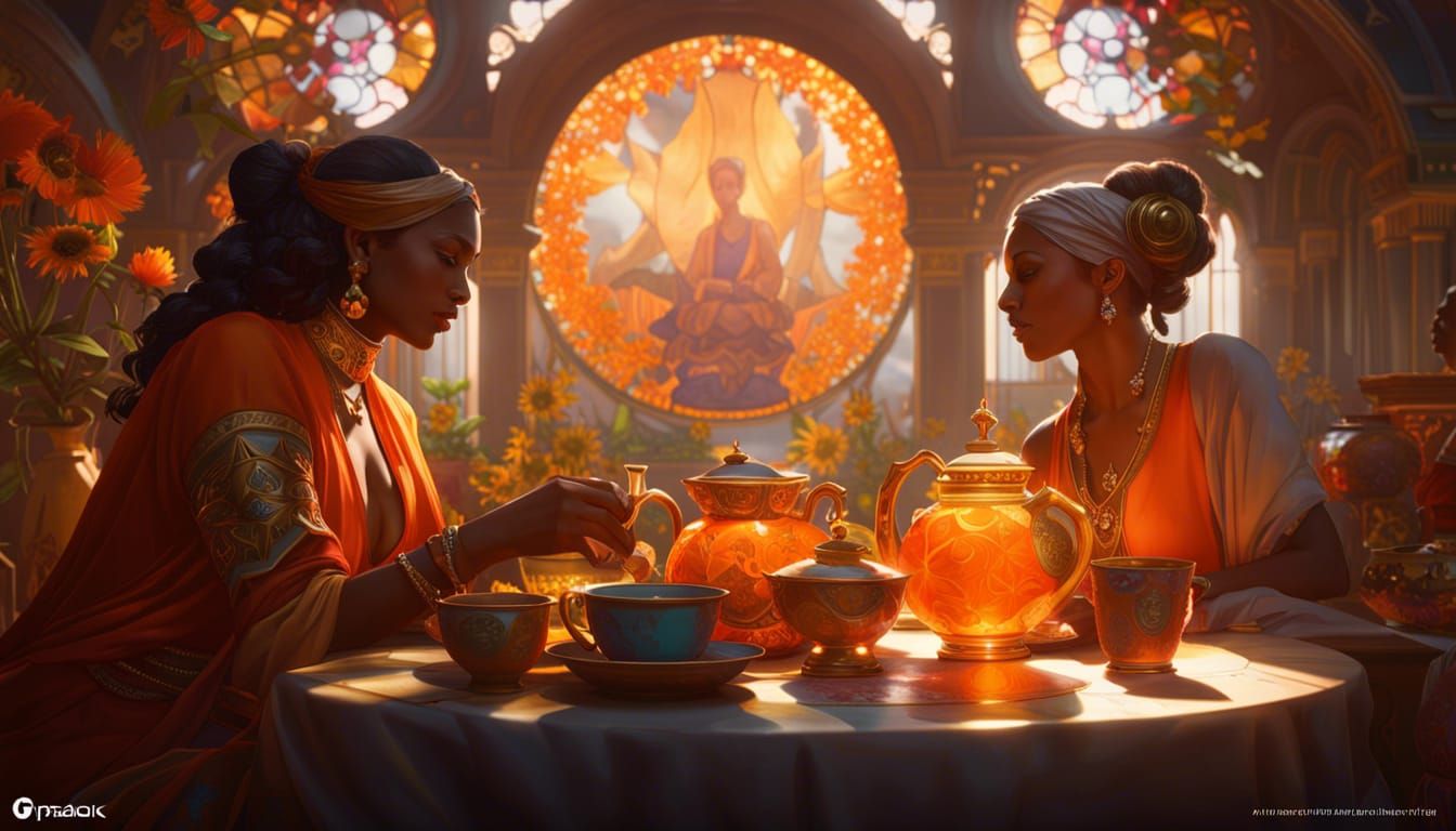 Detailed Tea Ceremony in Art Nouveau Style