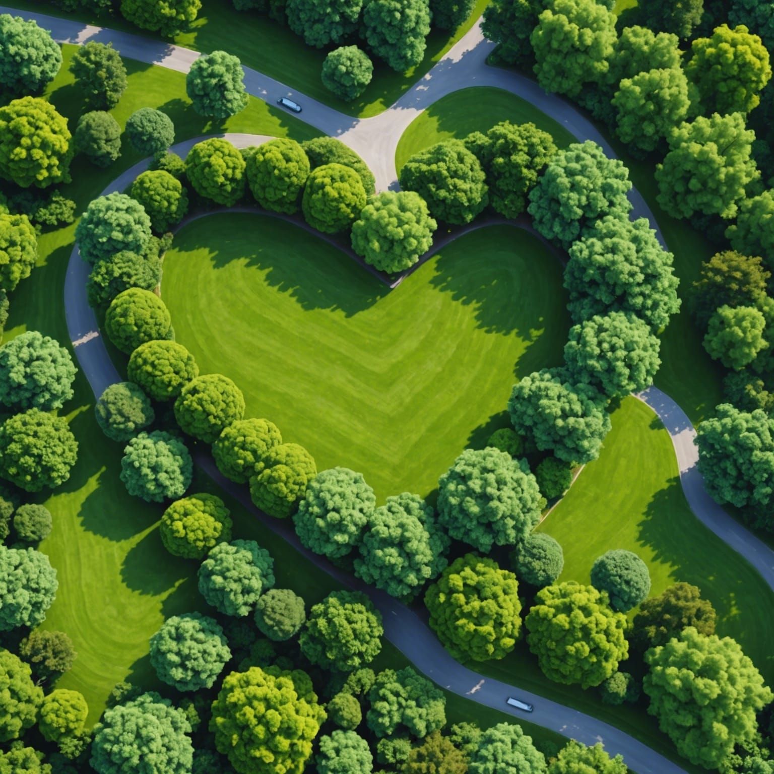 Lovely landscapes, heart shaped trees and bushes. hyperreali...