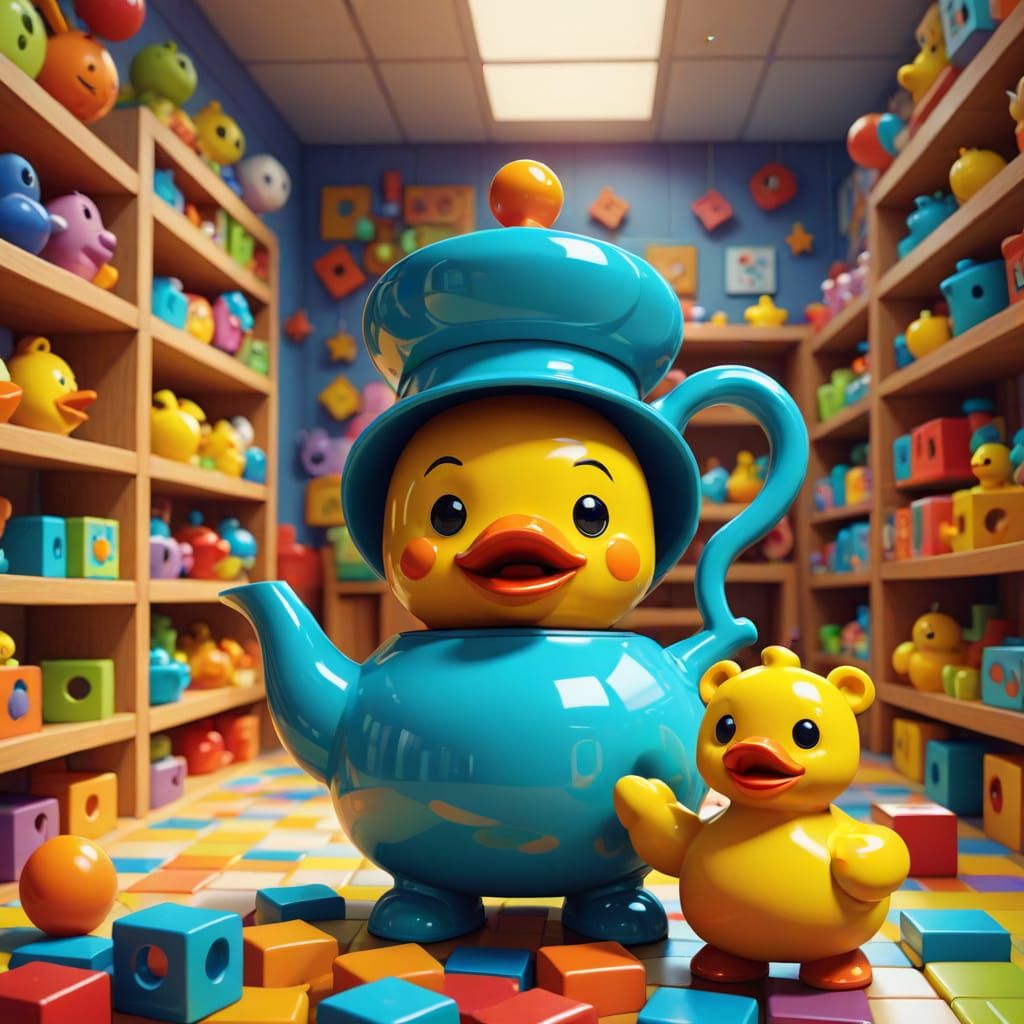 Terrified Teapot and Duck Fear Jack-in-the-Box in Toy Store