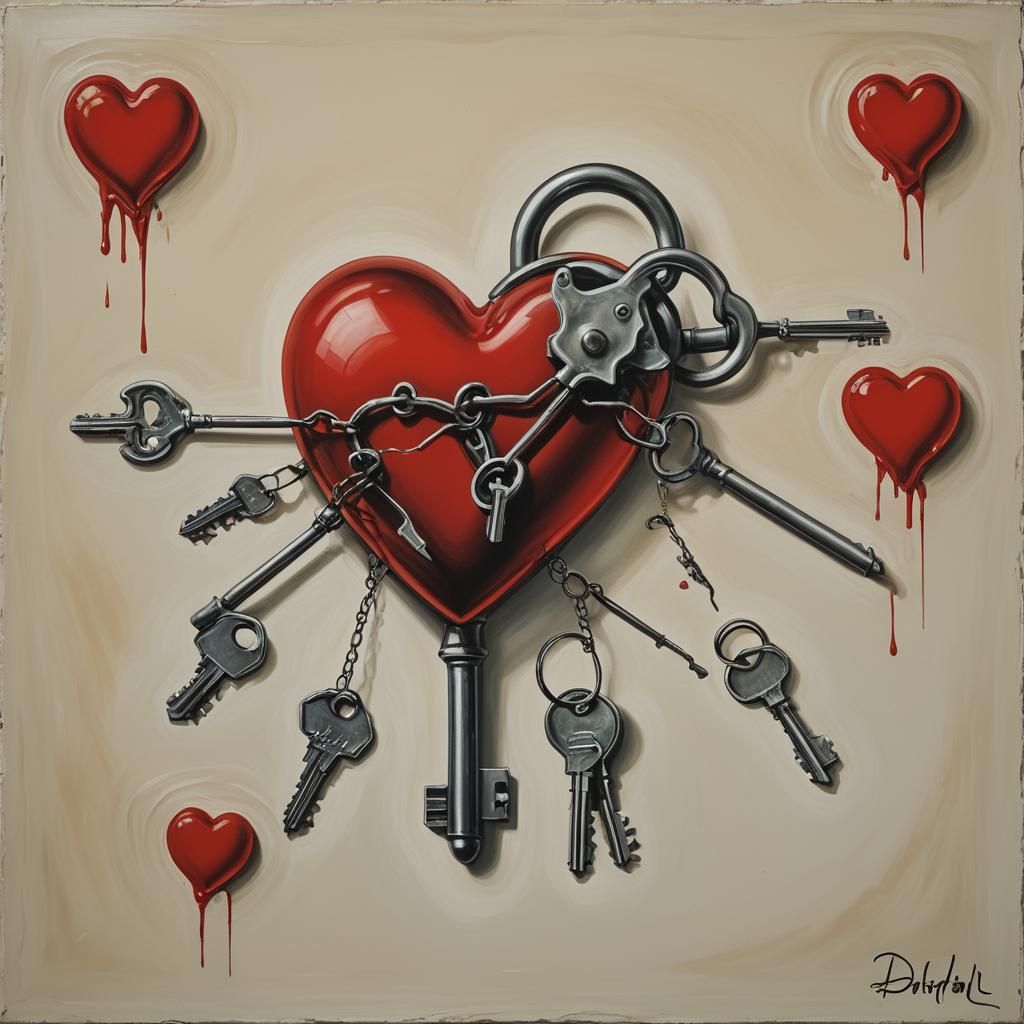 Surreal Heart Imprisoned: A Dali-esque Oil Painting