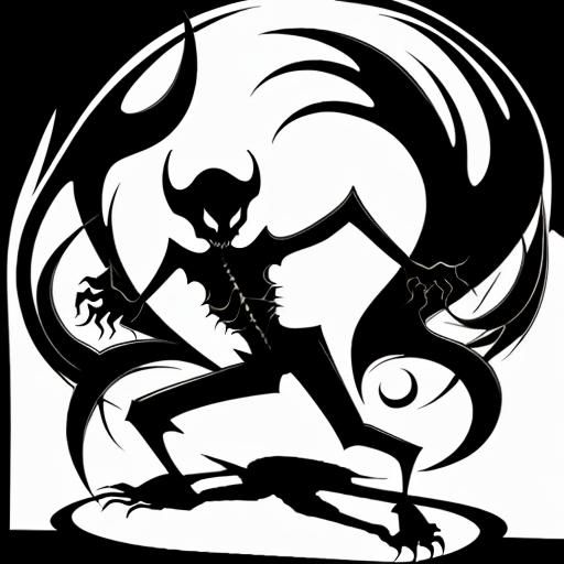 Creepy Shadow Monster Silhouette in Minimalist Line Art