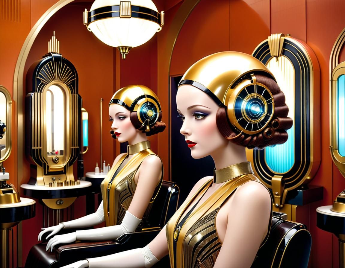 Art Deco Robots in Retro Beauty Salon