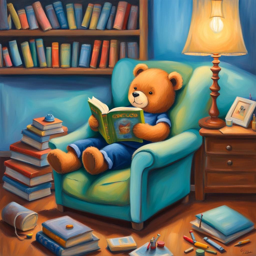 Acrylic Painting of Child Asleep Reading
