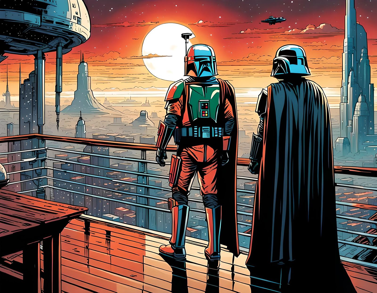 Boba Fett and Darth Vader Comic Art