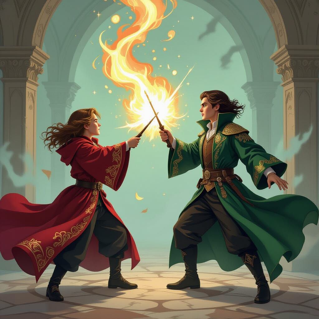 Epic Wizard Duel in Mystical Style