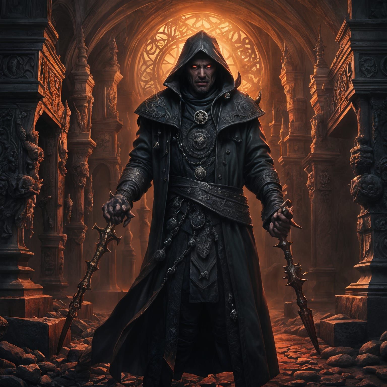 Dark Fantasy Cultist Leader in Epic Digital Scene