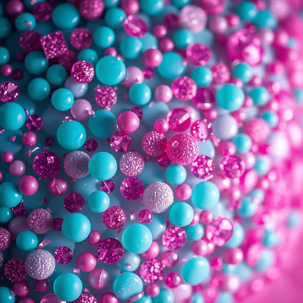 Teal and Pink Glittery Polka Dots in HDR