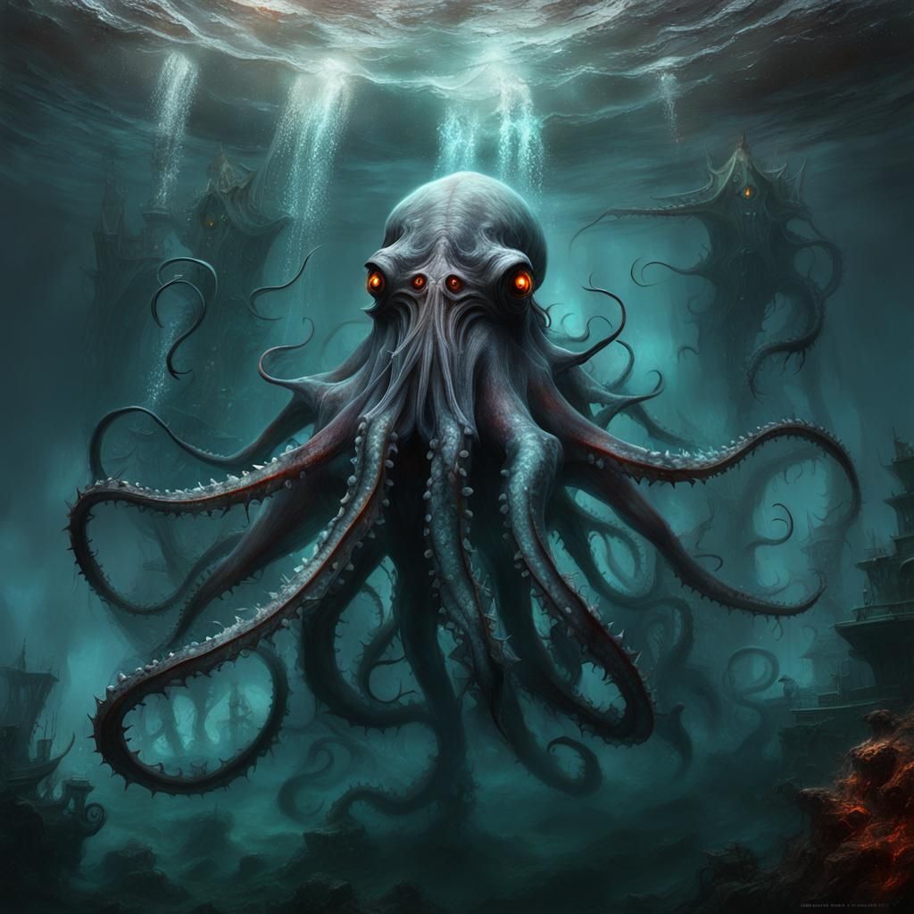 Giant Squid Attacks Ship: Charcoal Sketch in Unreal Engine