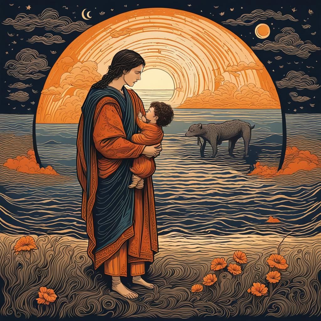 Evocative Portrait: Sunset and Dawn in a Gaze