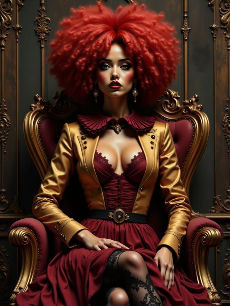 Regal Woman in Bordeaux Dress, 1920s Oil Painting Style