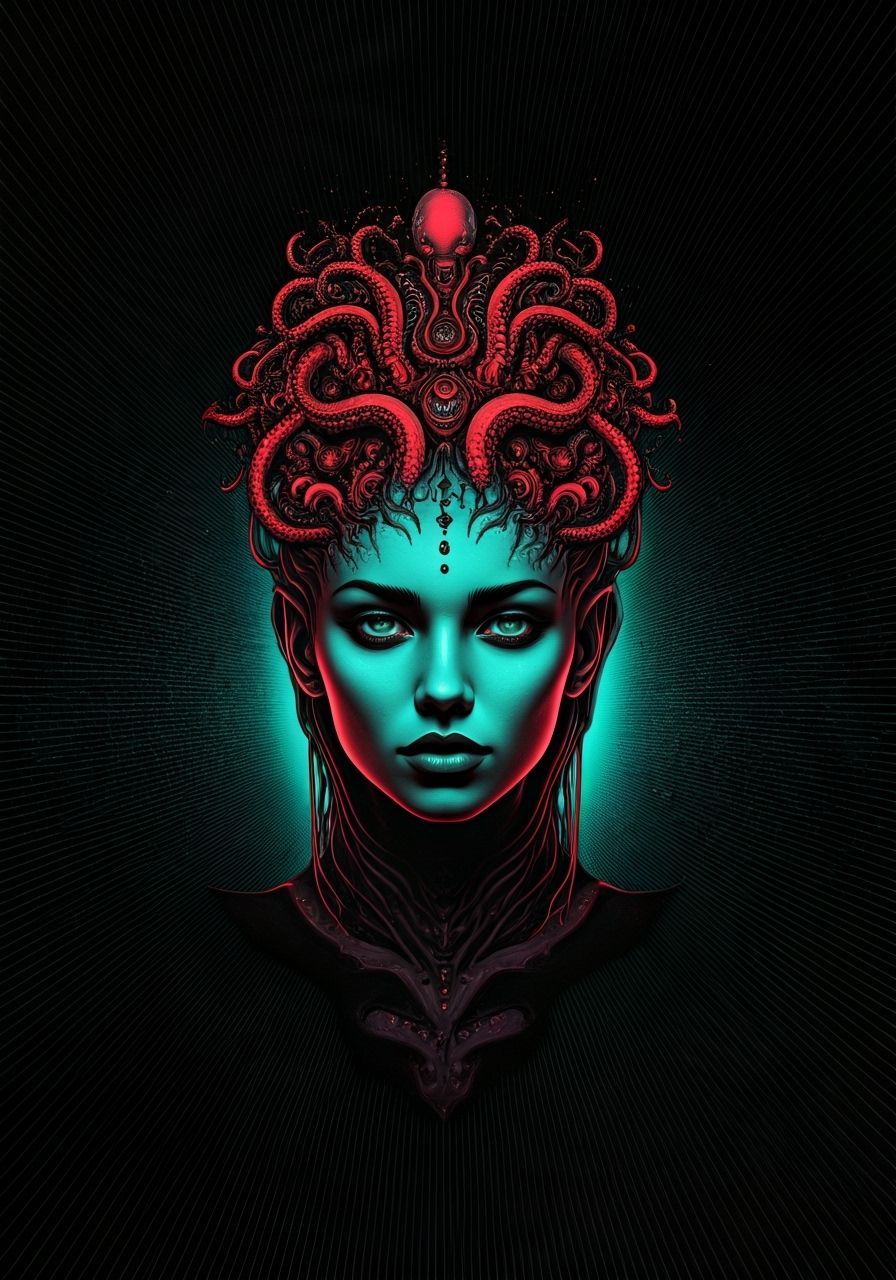 Techno-Organic Xeno Woman With Octopus Drones