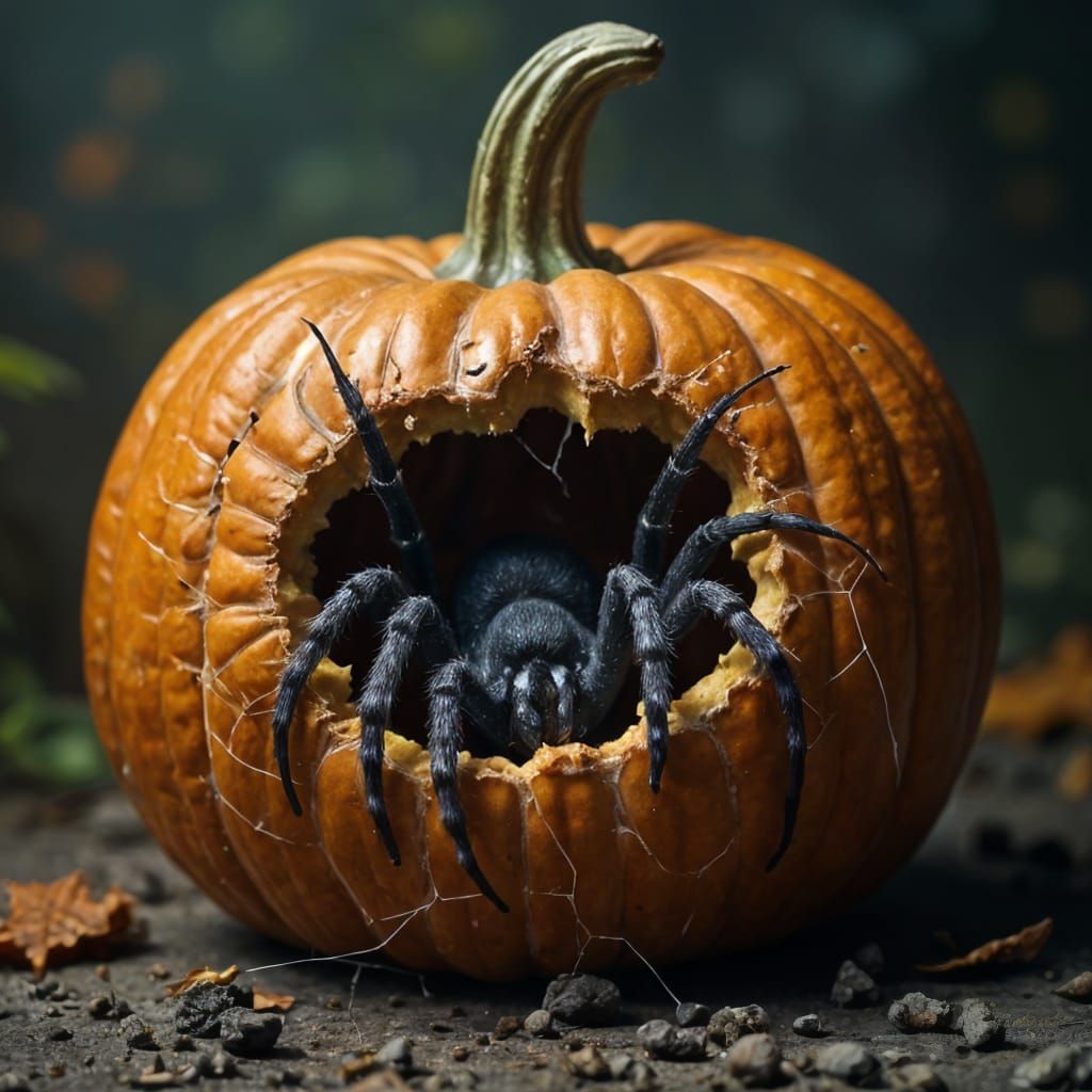 Eerie Spider Emerges from Halloween Pumpkin