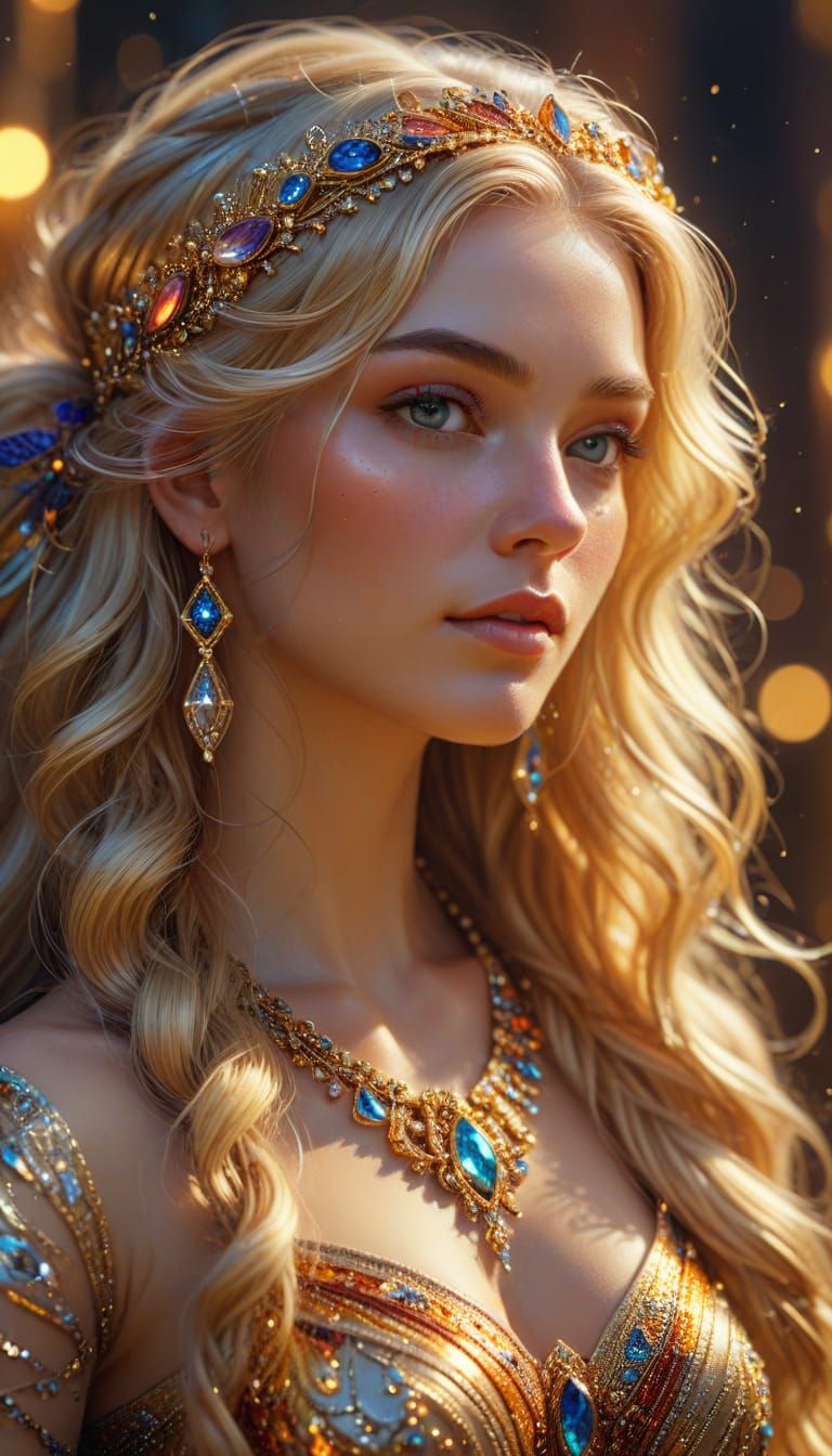 Young Goddess Portrait in Digital Painting Style