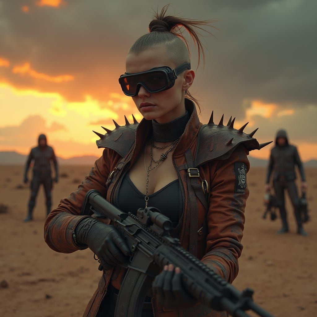 Dystopian Woman Leads Motorcycle Gang in Hyperrealism