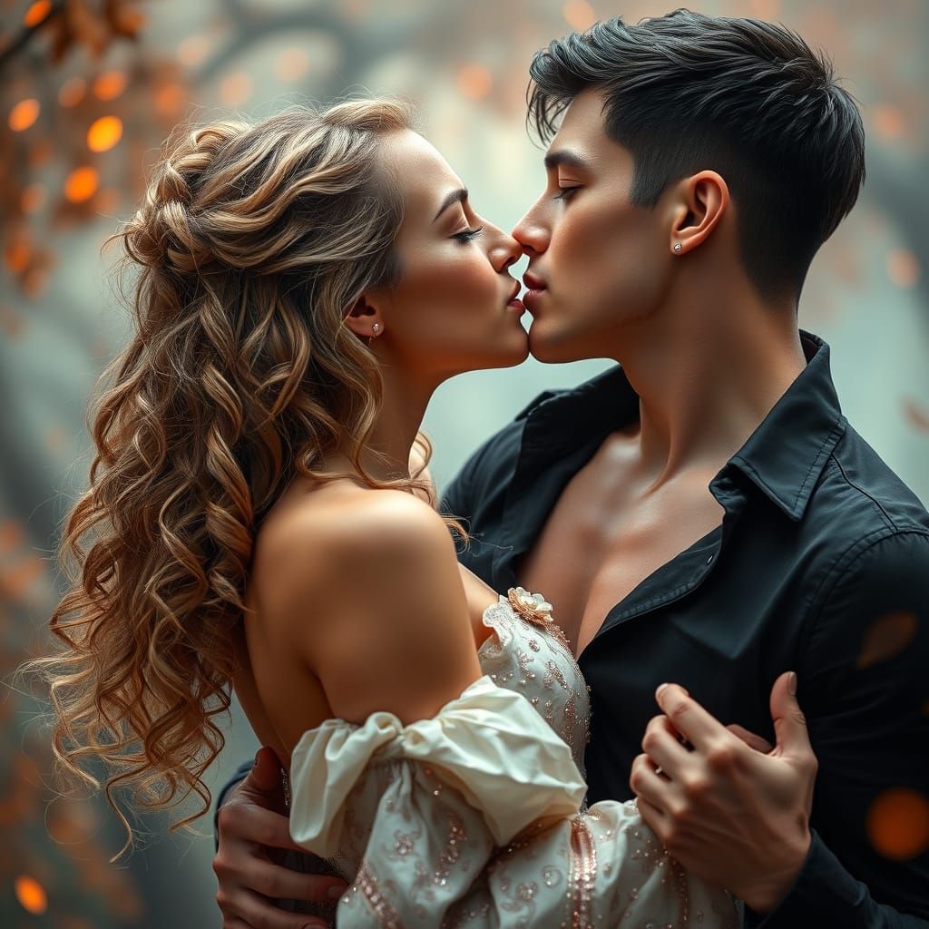 Ethereal Fantasy Couple Share a Passionate Kiss