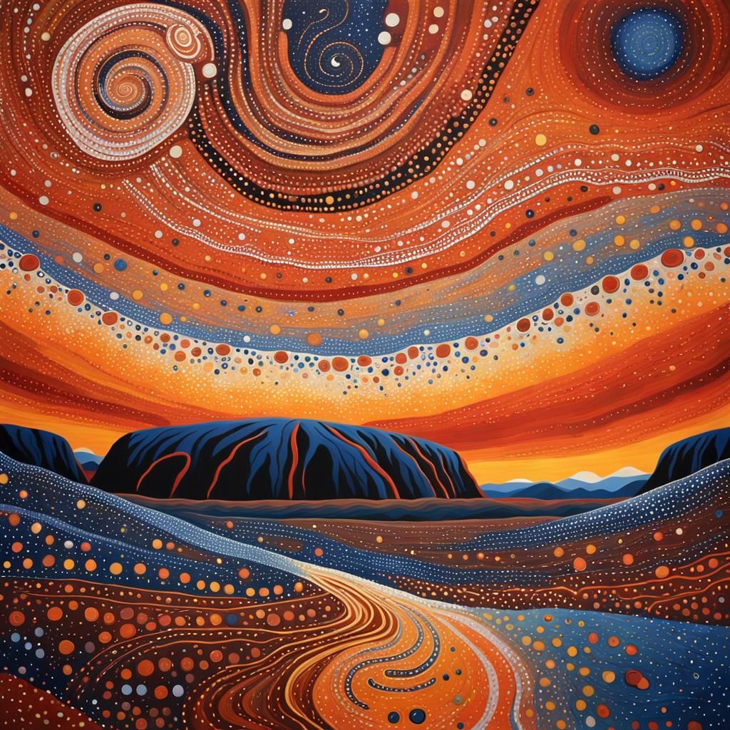 Uluru Sunset in Aboriginal Australian Art Style