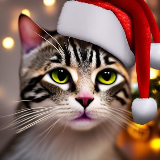 Surreal Christmas Cat in Abstract Pop Art Style