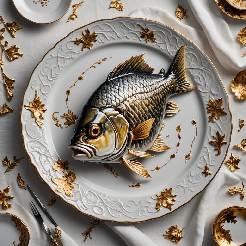 Festive Fish Head Still Life in Dutch Masters Style