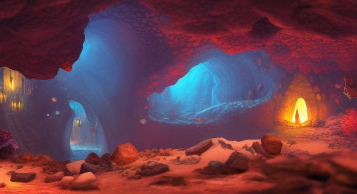 Small Cave with Colorful Gems: Fantasy Concept Art