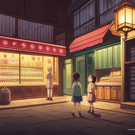 Vibrant Anime Candy Shop in Studio Ghibli Style