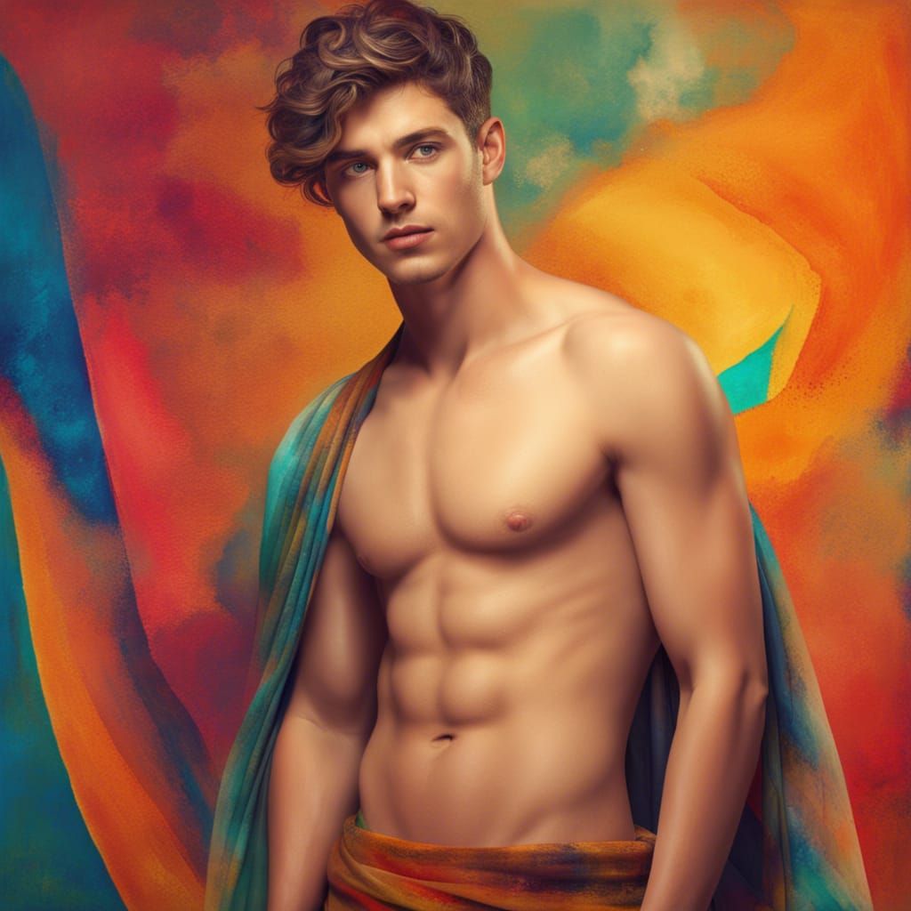 Handsome Model in Greek Clothing with Abstract Background